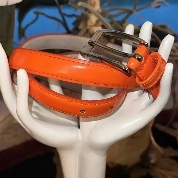 Women's Skinny Bright Orange Dress Belt Silver Tone Rectangle Buckle Small - Picture 14 of 14